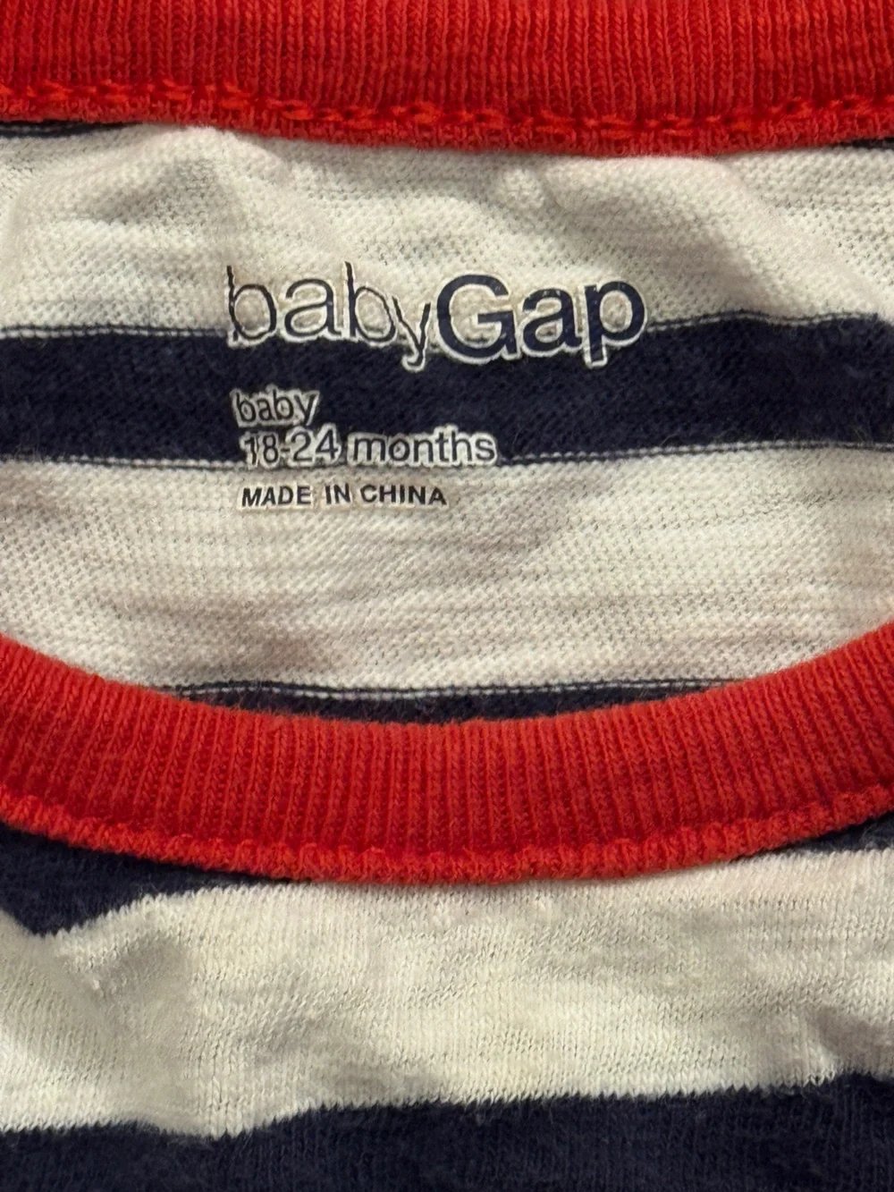 GAP Navy and White Striped Baby One-Piece with Red Trim